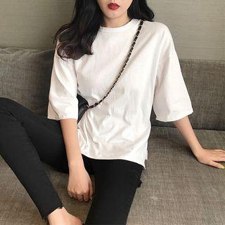 3/4-sleeve Slit T-shirt White - One Size