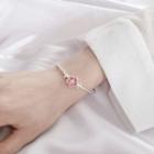Flower Sterling Silver Open Bangle Pink & Silver - One Size