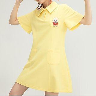 Bell-sleeve Polo-neck Mini A-line Dress