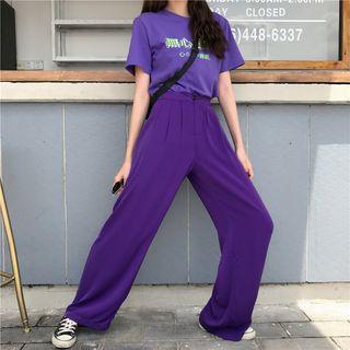 Printed Short-sleeve T-shirt / High-waist Wide-leg Pants