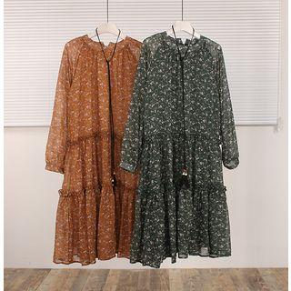 Floral Long-sleeve Midi Dress