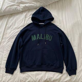 Letter Embroidered Hoodie Dark Blue - One Size