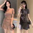 Drawstring Ruffle Hem Short-sleeve T-shirt Dress