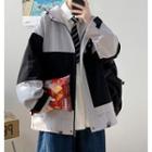 Long-sleeve Color Block Hooded Zip Jacket