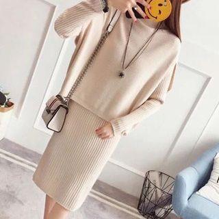 Set: Knit Dress + Mock-neck Sleeveless Sweater