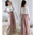 Heart Print 3/4-sleeve T-shirt / Side Lace-up Wide-leg Pants