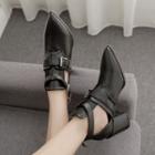 Buckled Faux Leather Pointed Block Heel Ankle Boots
