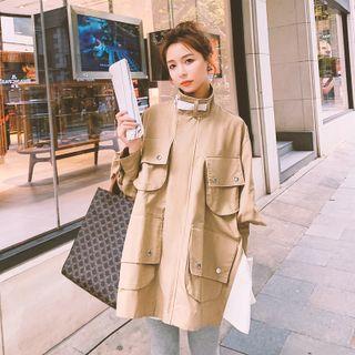 Stand Collar Panel Cargo Trench Jacket