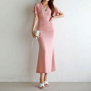 Plain V-neck Maxi Mermaid Dress