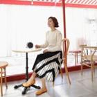 Stripe Knit Midi Pleat Skirt