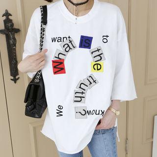 Lettering-patch Dip-back T-shirt