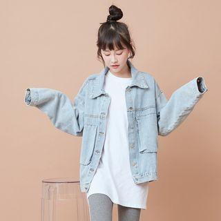 Buttoned Denim Jacket 18 - Light Blue - One Size