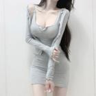 Set : Long-sleeve Cardigan + Henley Mini Tank Dress