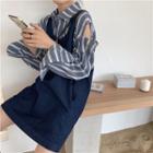 Striped Cutout Long-sleeve Loose-fit Shirt / Denim Sleeveless Dress
