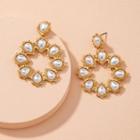 Faux Pearl Hoop Alloy Dangle Earring 1 Pair - Gold & White - One Size