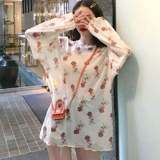 Rose Print Long-sleeve T-shirt As Shown In Figure - One Size