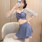 Set: Elbow-sleeve Dotted Swim Top + Skirt