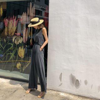 Sleeveless Wrap Top & Wide Pants Set