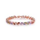 Simple And Elegant Plated Rose Gold Geometric Color Cubic Zirconia Bracelet 17cm Rose Gold - One Size
