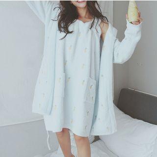 Loungewear Set: Fruit Embroidery Robe + Sleeveless Dress