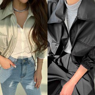 Collared Flap-pocket Bomber Jacket