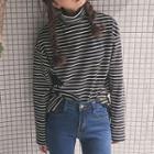 Striped Turtleneck T-shirt Stripe - Black - One Size