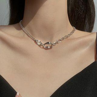 Rhinestone Pendant Alloy Choker 1pc - Silver - One Size