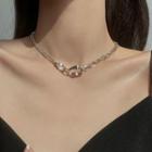 Rhinestone Pendant Alloy Choker 1pc - Silver - One Size