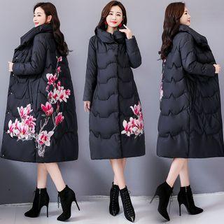 Flower Print Padded Midi Coat