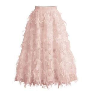 Fringed A-line Midi Skirt