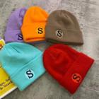 Embroidered Letter S Knit Beret Hat