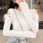 Cutout Shoulder Round Neck Knit Top