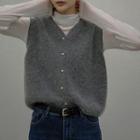 V-neck Metallic-button Sweater Vest