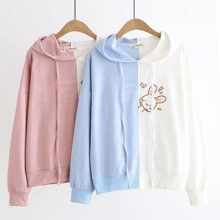 Two-tone Rabbit Embroidered Hoodie