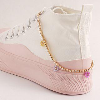Flower Charm Rhinestone Sneaker Chain 1pc - Gold - One Size