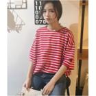 Ripped Striped 3/4-sleeve T-shirt
