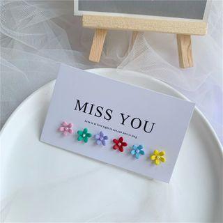 Set: Flower Earring (various Designs) 371 - Set - 925 Silver Needle - Pink & Green & Purple - One Size