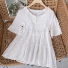 Short-sleeve Round Neck Ruffle-trim Blouse White - One Size