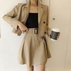Crop Blazer + Pleated Mini Skirt / Camisole Top