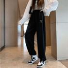 Smiley Face Embroidered Fleece-lined Sweatpants