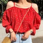 Heart Print Elbow-sleeve Cold-shoulder Blouse
