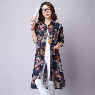Floral Print Linen Cotton Shirtdress