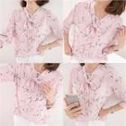 3/4-sleeve Tie-front Floral Top