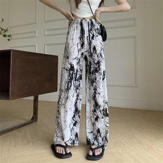 High-waist Wide-leg Printed Pants