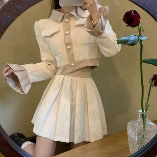 Contrast Trim Button Jacket / Pleated Skirt