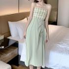 Plaid Drawstring Sleeveless Dress