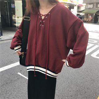 Lace-up V-neck Loose-fit Pullover
