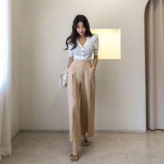 Zip-side Wide Linen Pants