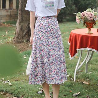 High-waist Floral Chiffon Medium Long A-line Skirt