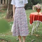 High-waist Floral Chiffon Medium Long A-line Skirt